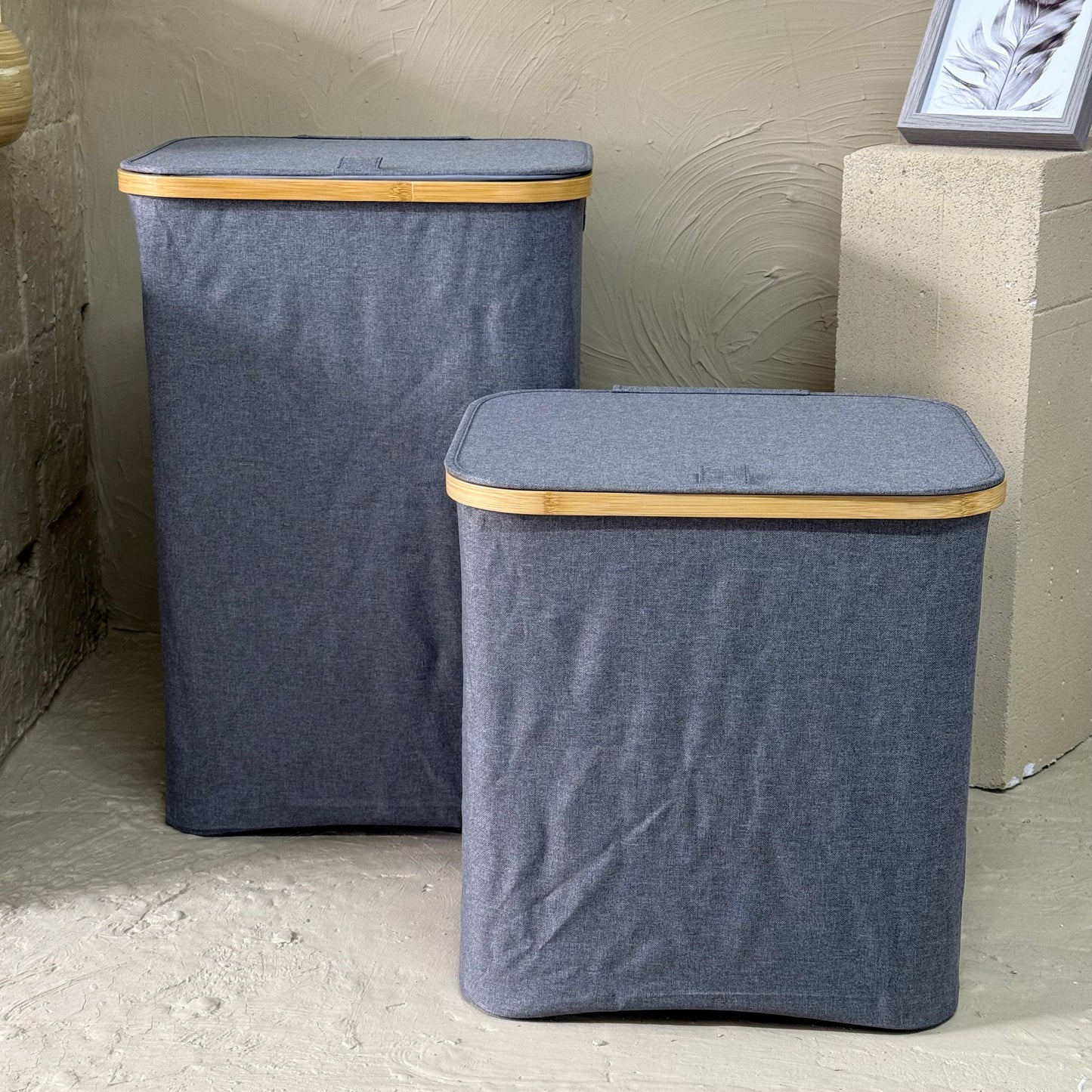 Arow İki Boy Kapaklı Katlanabilir Kirli Çamaşır Sepeti Seti Gri KOD:5024-23