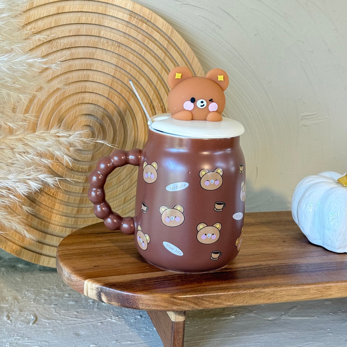 Tutku Bear Kapaklı Porselen Kupa Kahve Rengi