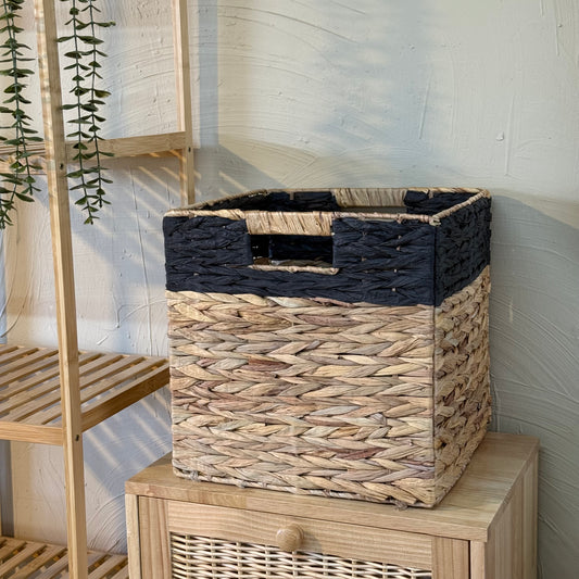 Sadolly Hasır Çok Amaçlı Katlanabilir Kare Sepet Siyah Detaylı KOD:1032