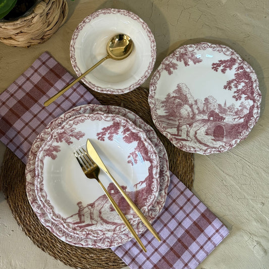 Porser Porselen 24 Parça Yemek Takımı 6 Kişilik Pembe KOD:BORDEL-30402-2