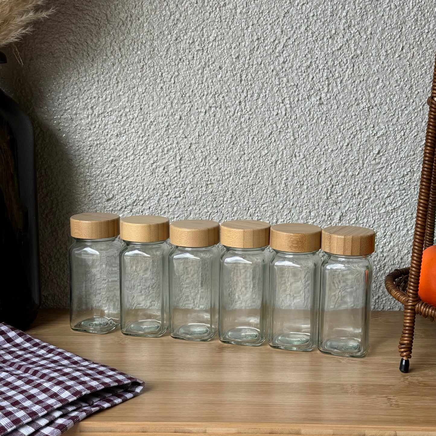 Evanev Bambu Kapaklı 6 Adet Kare Baharatlık Seti 120 ml