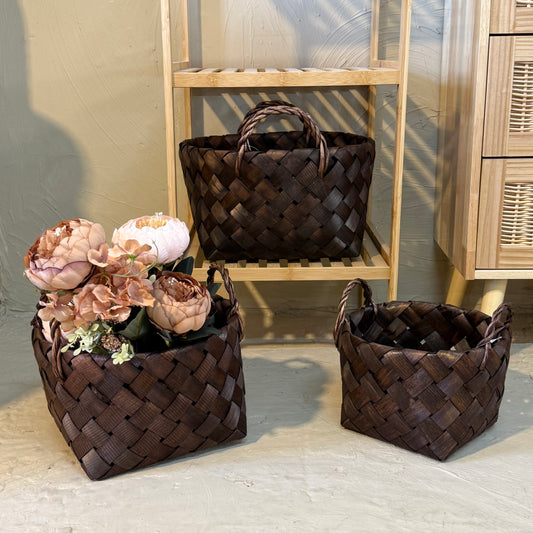 Sadolly Ahşap Örgü Kulplu Yüvarlak 3 Boy Sepet Seti Siyah KOD:135270