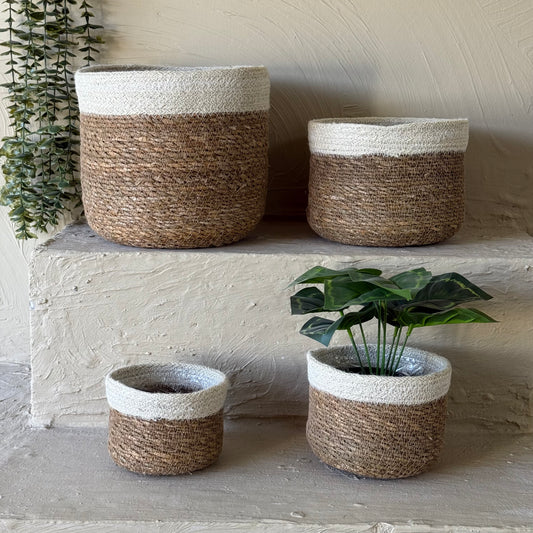 Saverlly Yuvarlak Hasır Saksı Krem 4 Boy KOD:17857