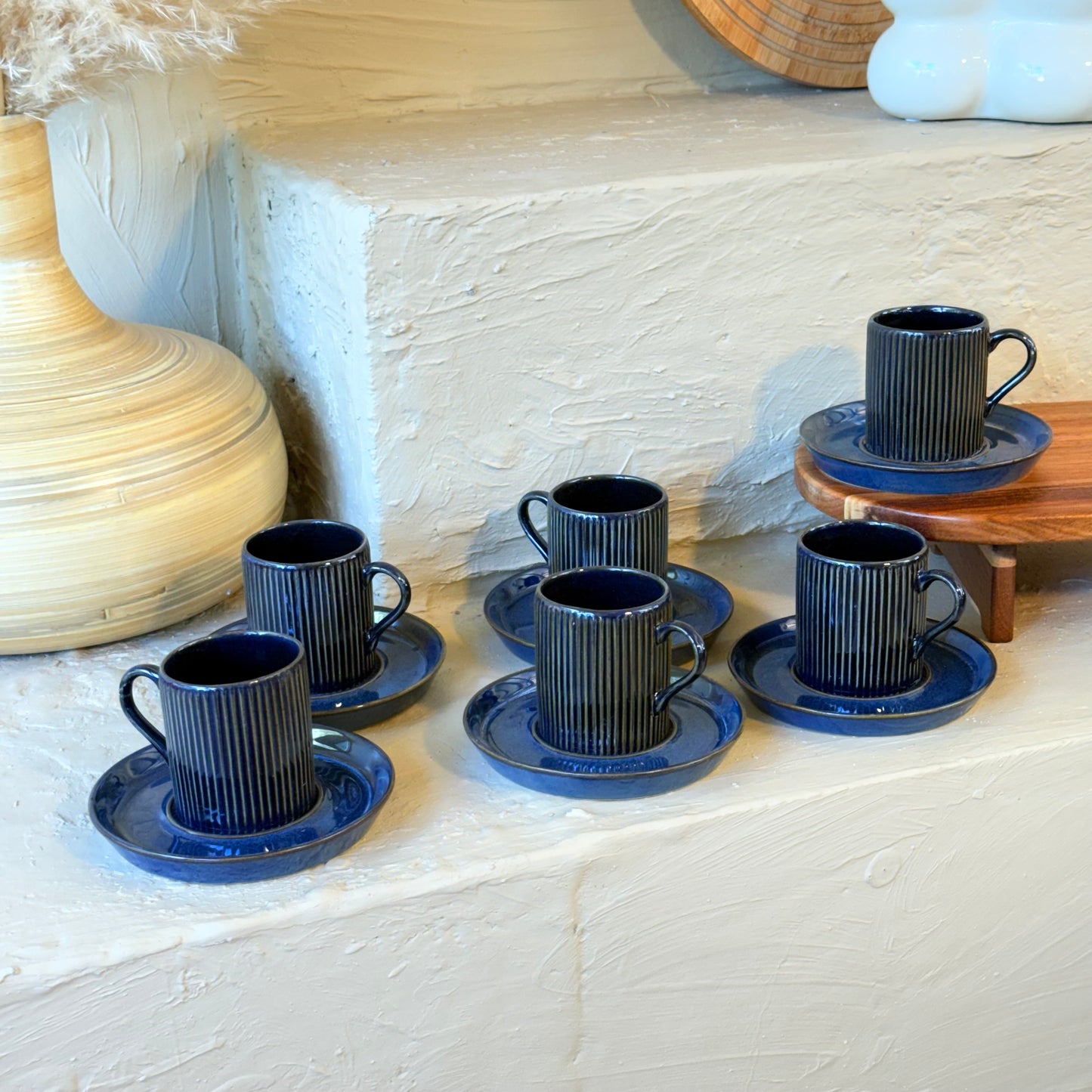 Porline Eliza Porselen Kahve Fincan Seti 6 Kişilik Mavi-Siyah