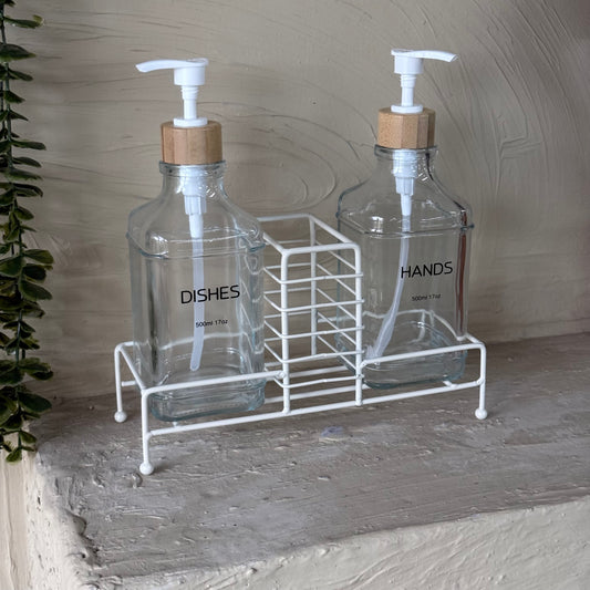 Savor Metal Standlı İkili Sıvı Sabunluk Seti Beyaz KOD:169