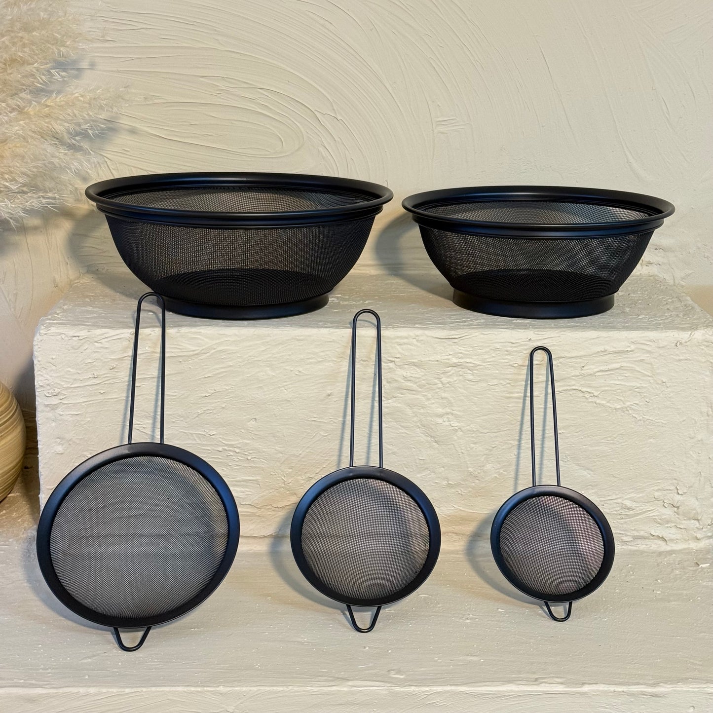 İKAE Jysk 304 Çelik Mat Siyah Süzgeç Seti 5 Parça, Yüksek Kalite