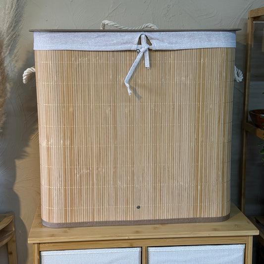 Sabelly Bambu İki Bölmeli Kirli Çamaşır Sepeti 83 Litre KOD:35215