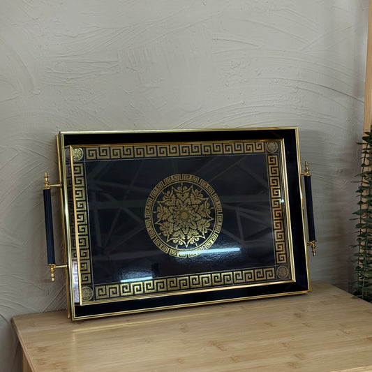 Goldenya Tutmalı Desenli Tepsi Siyah-Gold KOD:5020-50