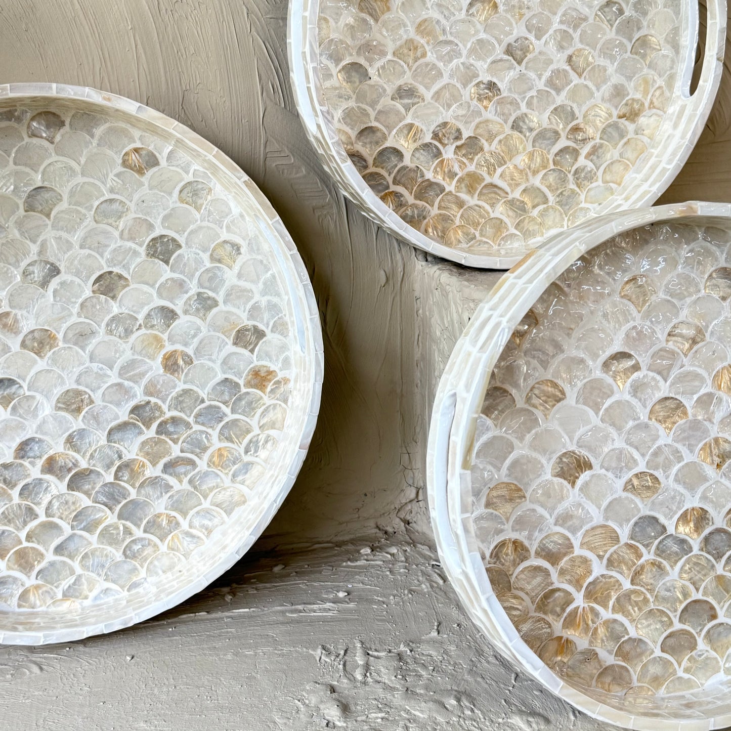 SVR Sedef 3 Lü Yuvarlak Tepsi Seti KOD:61874 Krem