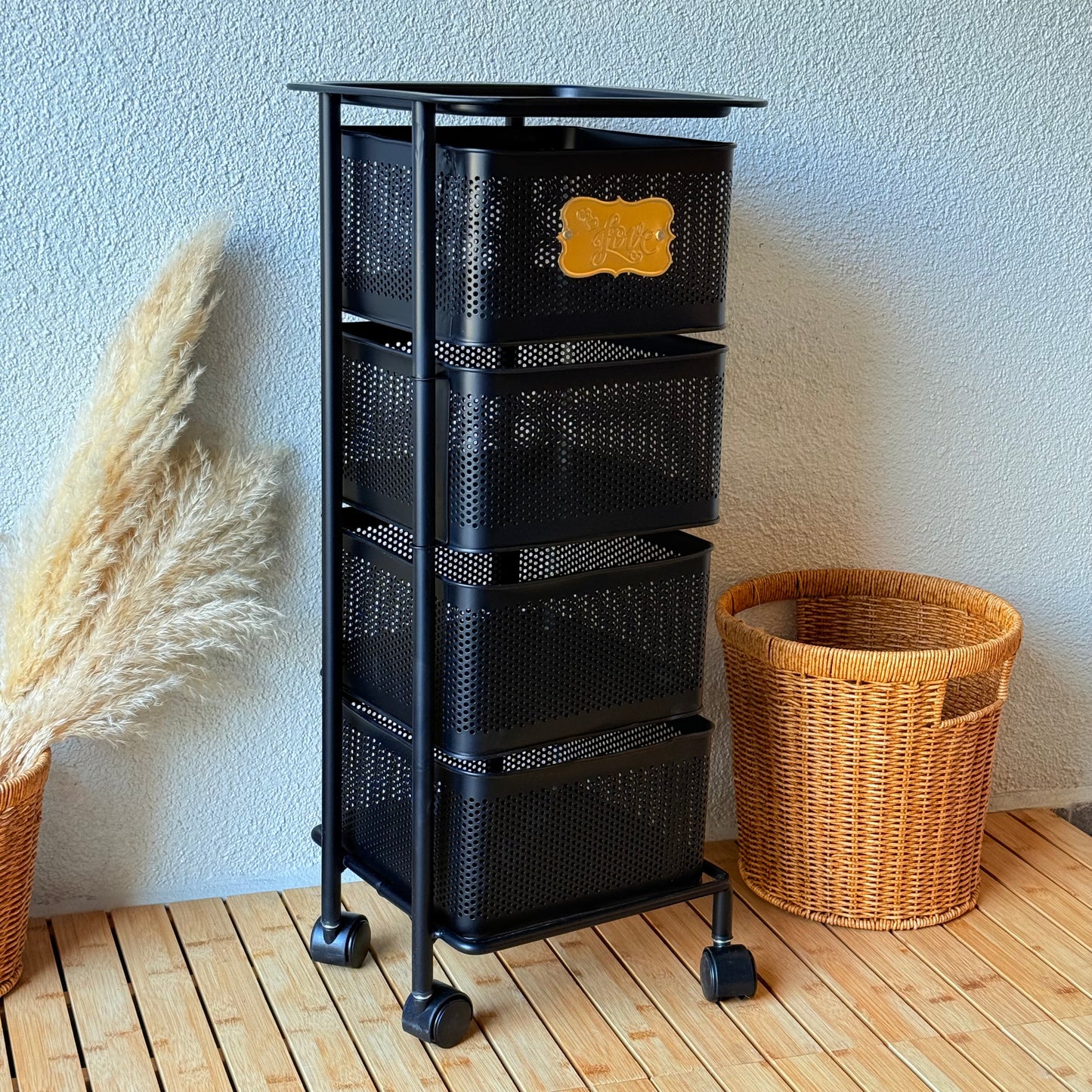 Evanev 4 Katlı Açılır Kapanır Tekerlikli Kare Ferforje Sebzelik Siyah KOD:1057K