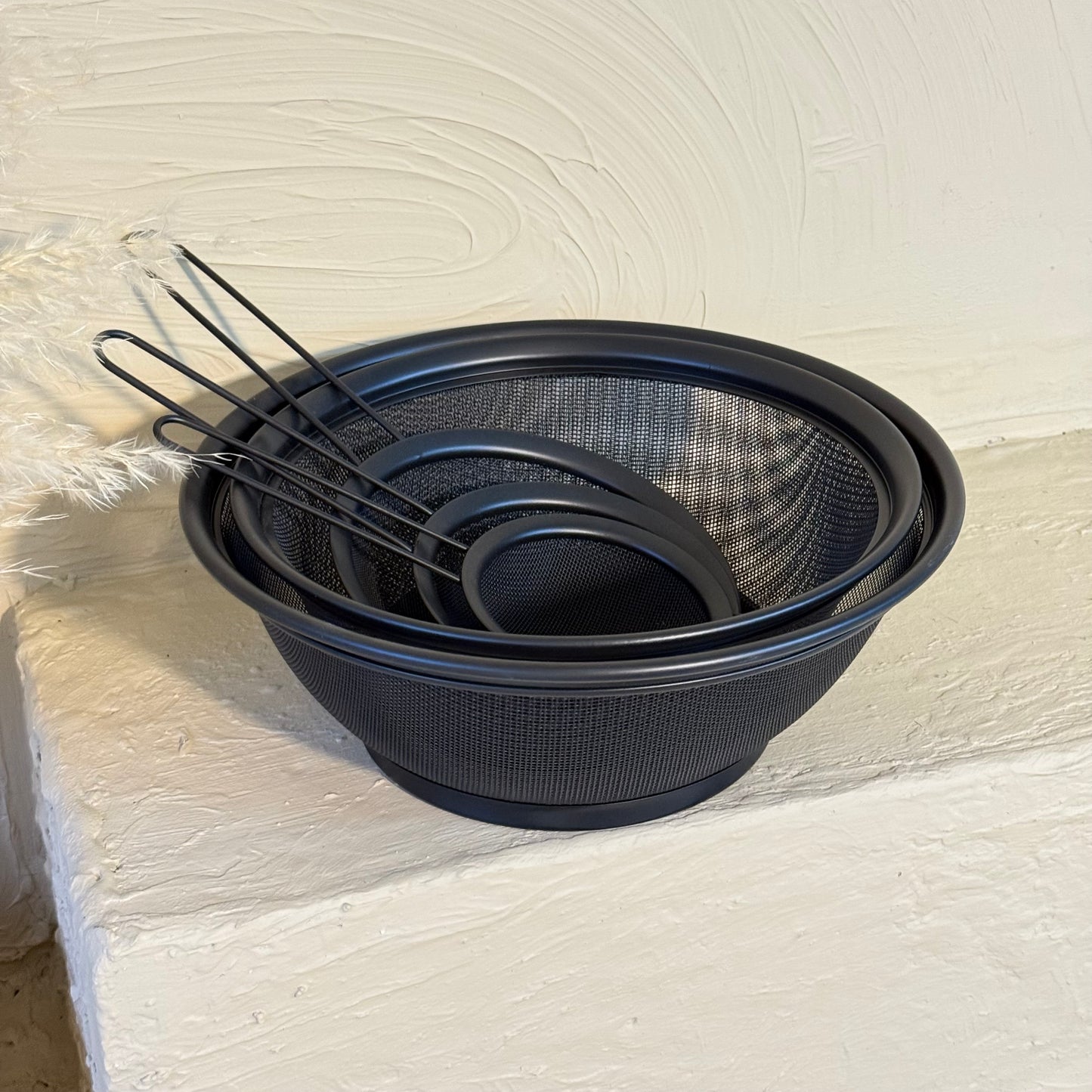 İKAE Jysk 304 Çelik Mat Siyah Süzgeç Seti 5 Parça, Yüksek Kalite