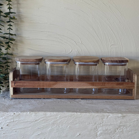 Buenally Akasya Sandık Standlı Kare 4 Lü Baharatlık Seti 450 ml KOD:063