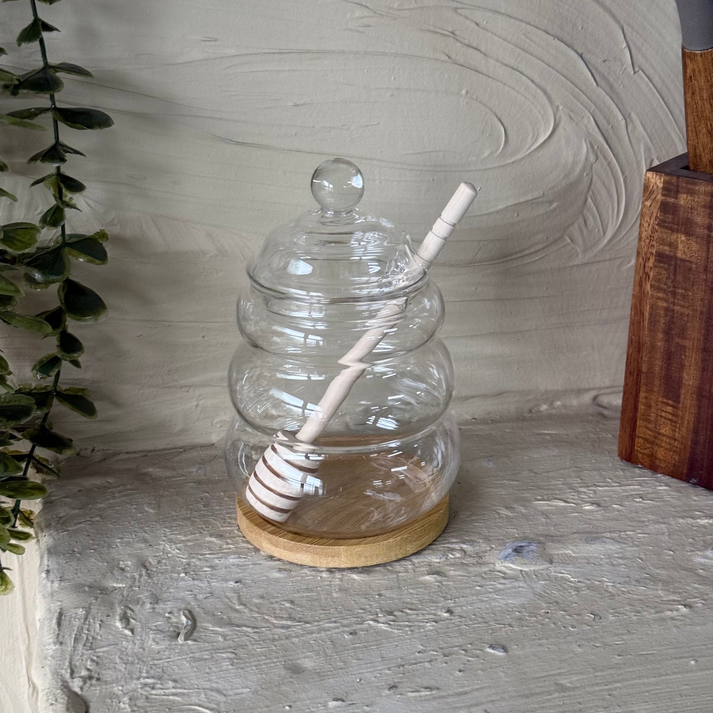 Tutku Bambu Standlı Borosilikat Cam Bal Kavanoz KOD:KR-075