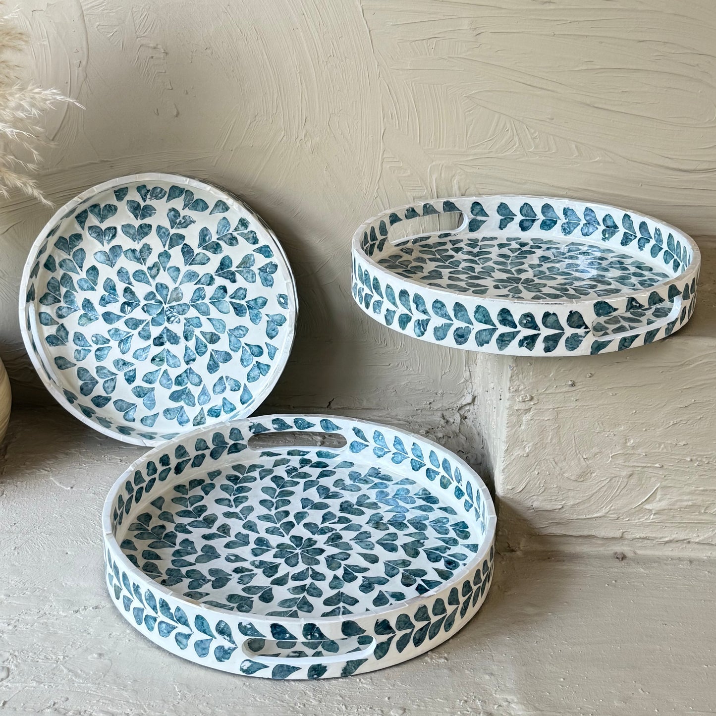 SVR Sedef 3 Lü Yuvarlak Tepsi Seti KOD:61874 Mavi