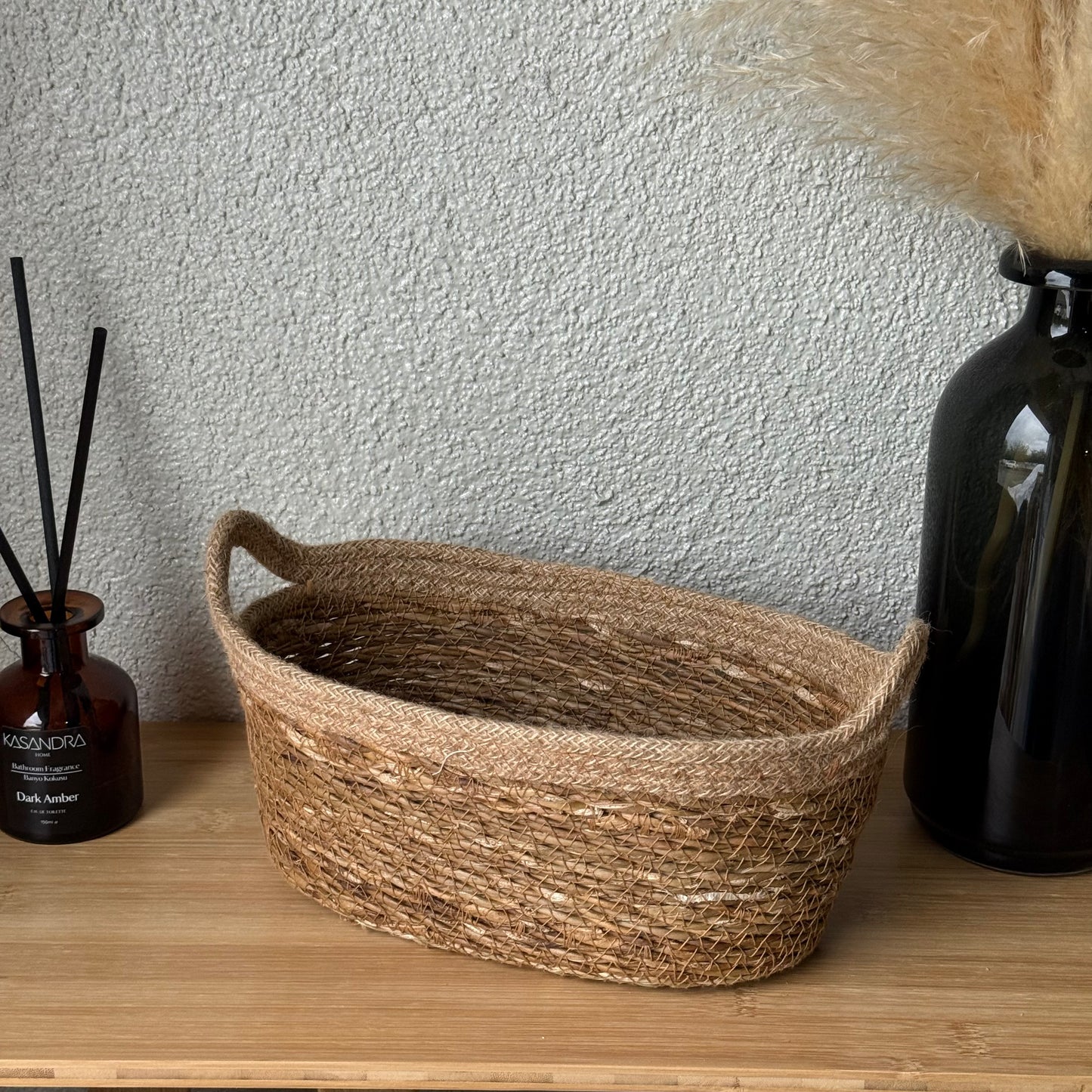 Svr Kulplu Oval İnçe Hasır Sepet Naturel 29x16x11 cm