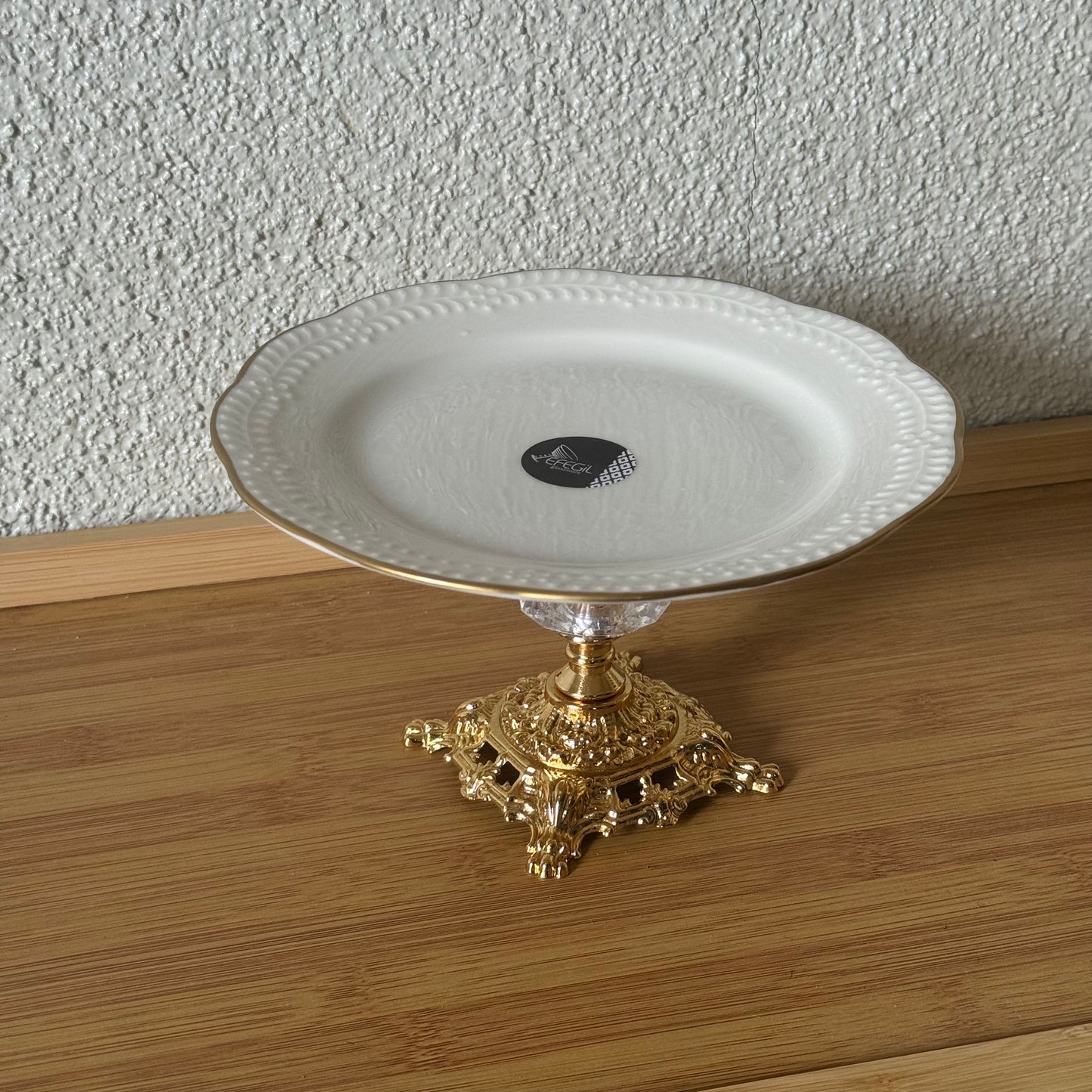 Firuze Gold Yaldızlı Ayaklı Porselen Sunumluk 19 cm Kod:3729