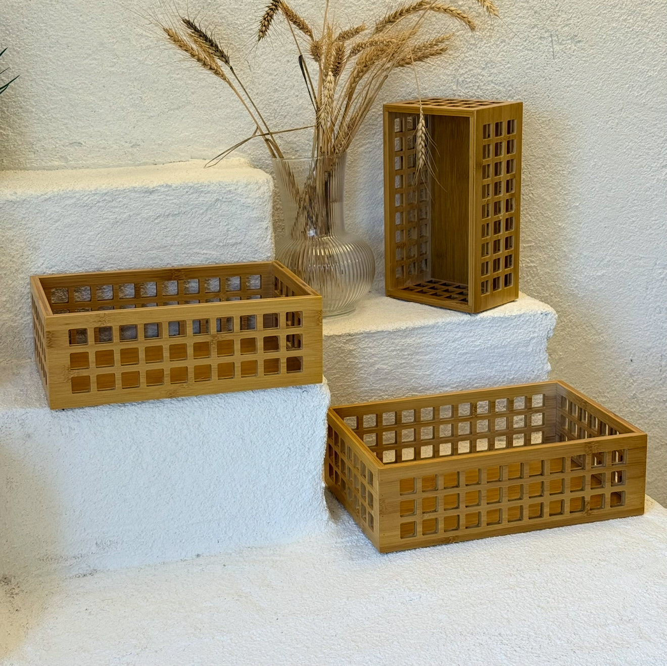 Vera 3 Boy Bambu Dikdörtgen Organizer Sepet Seti