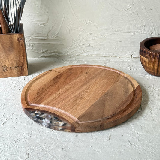 Arow Akasya Ağacı Yuvarlak Sunumluk Kesim Panosu KOD:1138