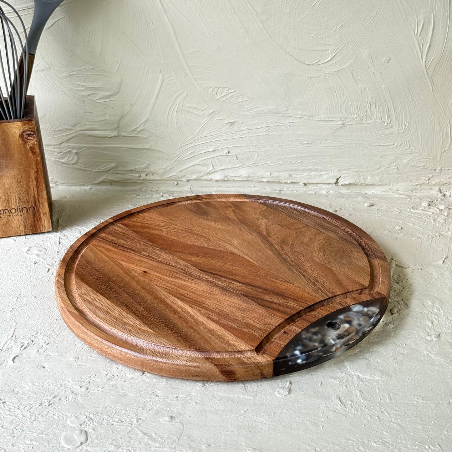 Arow Akasya Ağacı Yuvarlak Sunumluk Kesim Panosu Büyük Boy KOD:1139