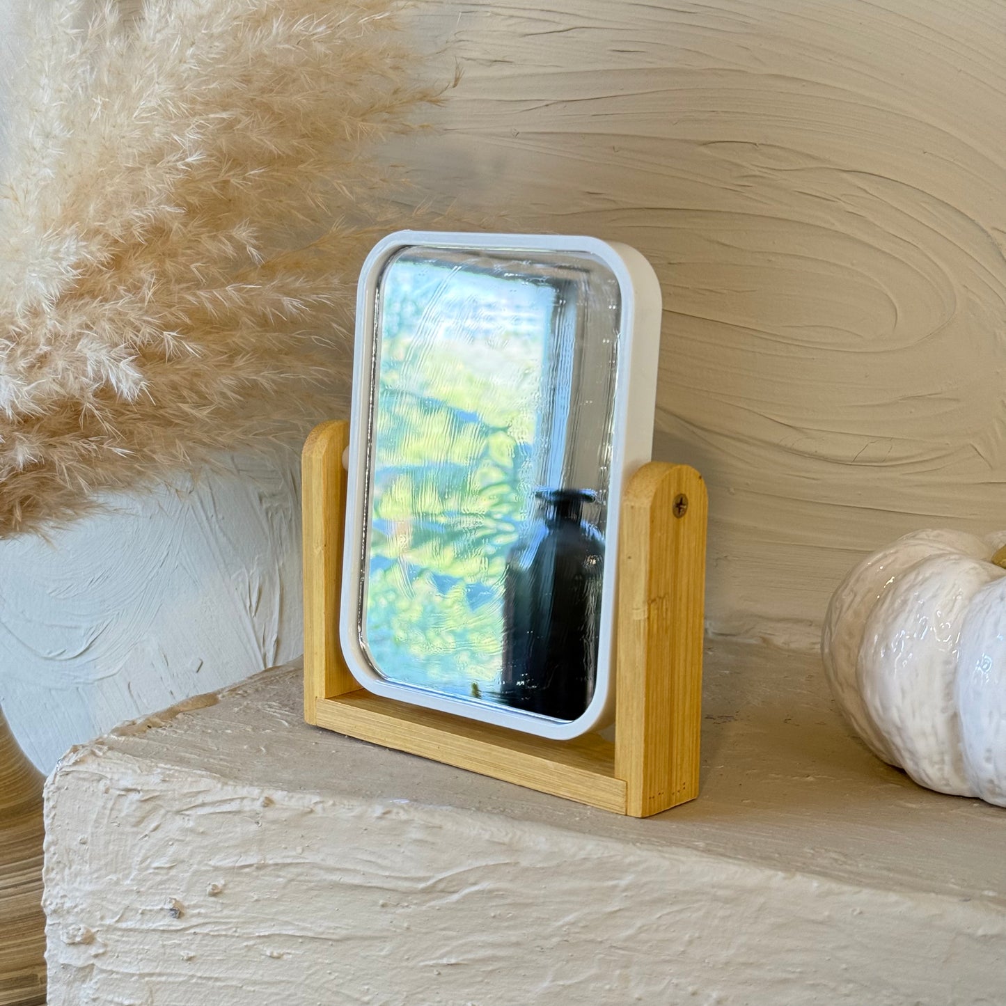 Hope Bambu Standlı Dikdörtgen Ayna Beyaz 16,5x14 cm