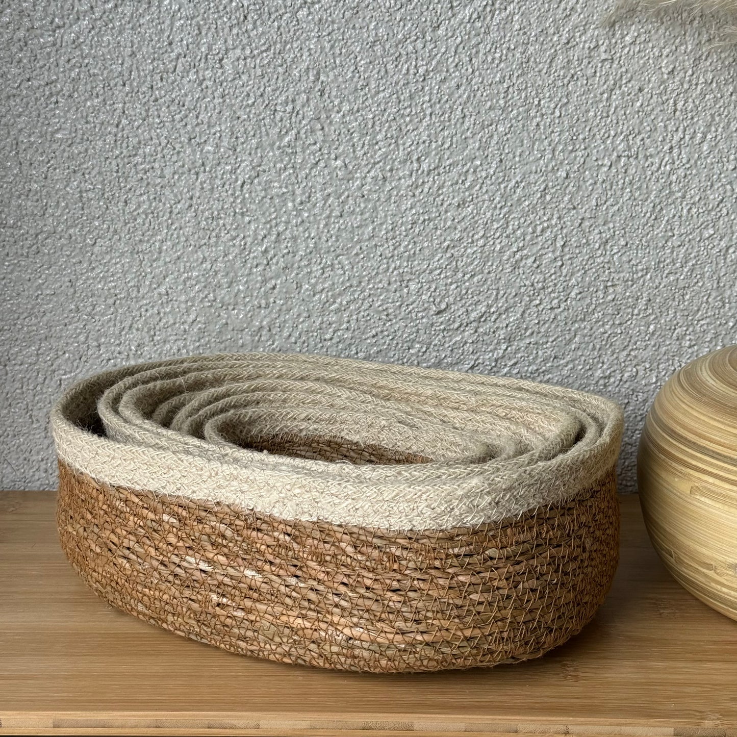 Svr 7 Parça Oval Hasır Sepet Seti Krem