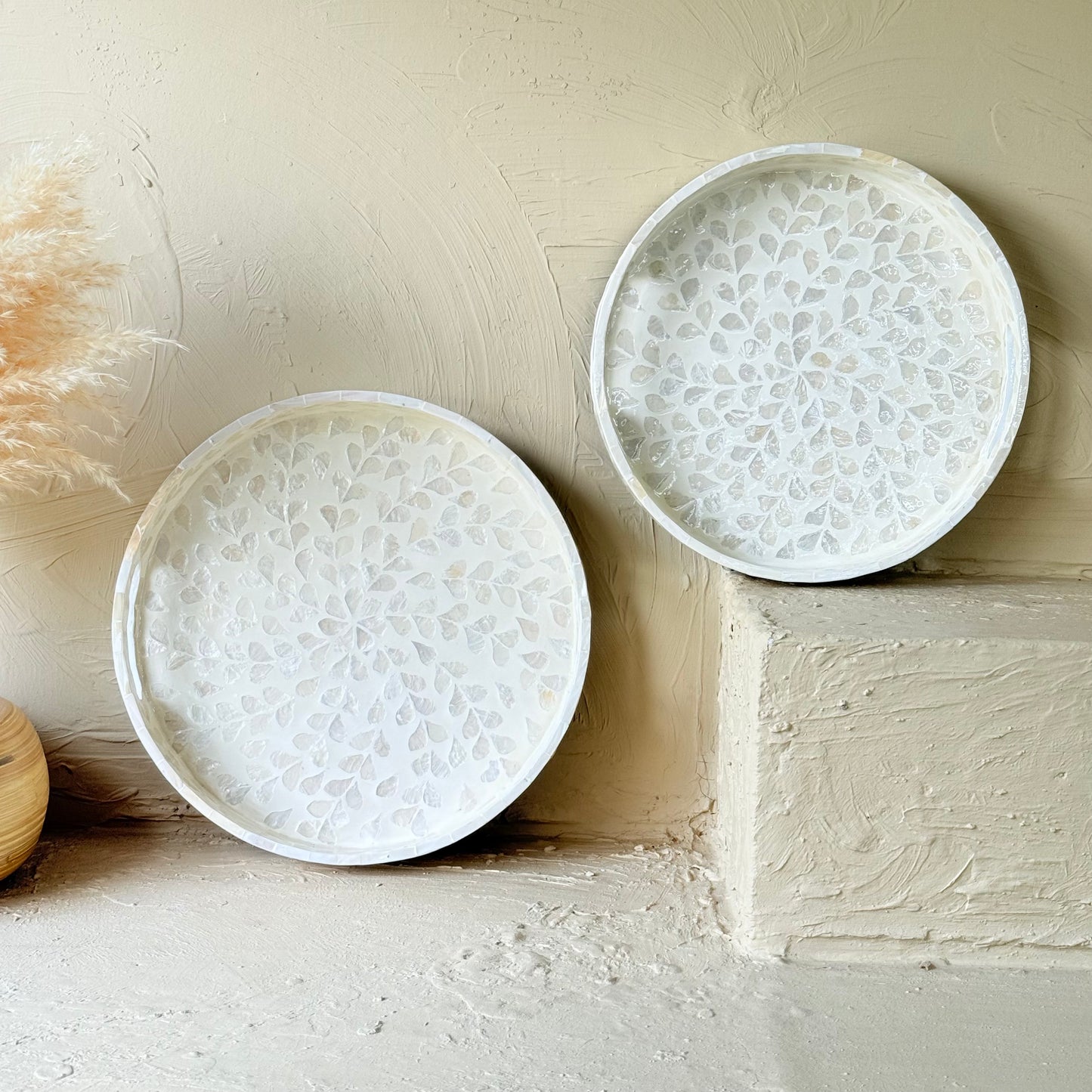 SVR Sedef İkili Yuvarlak Tepsi Seti KOD:61832 Krem