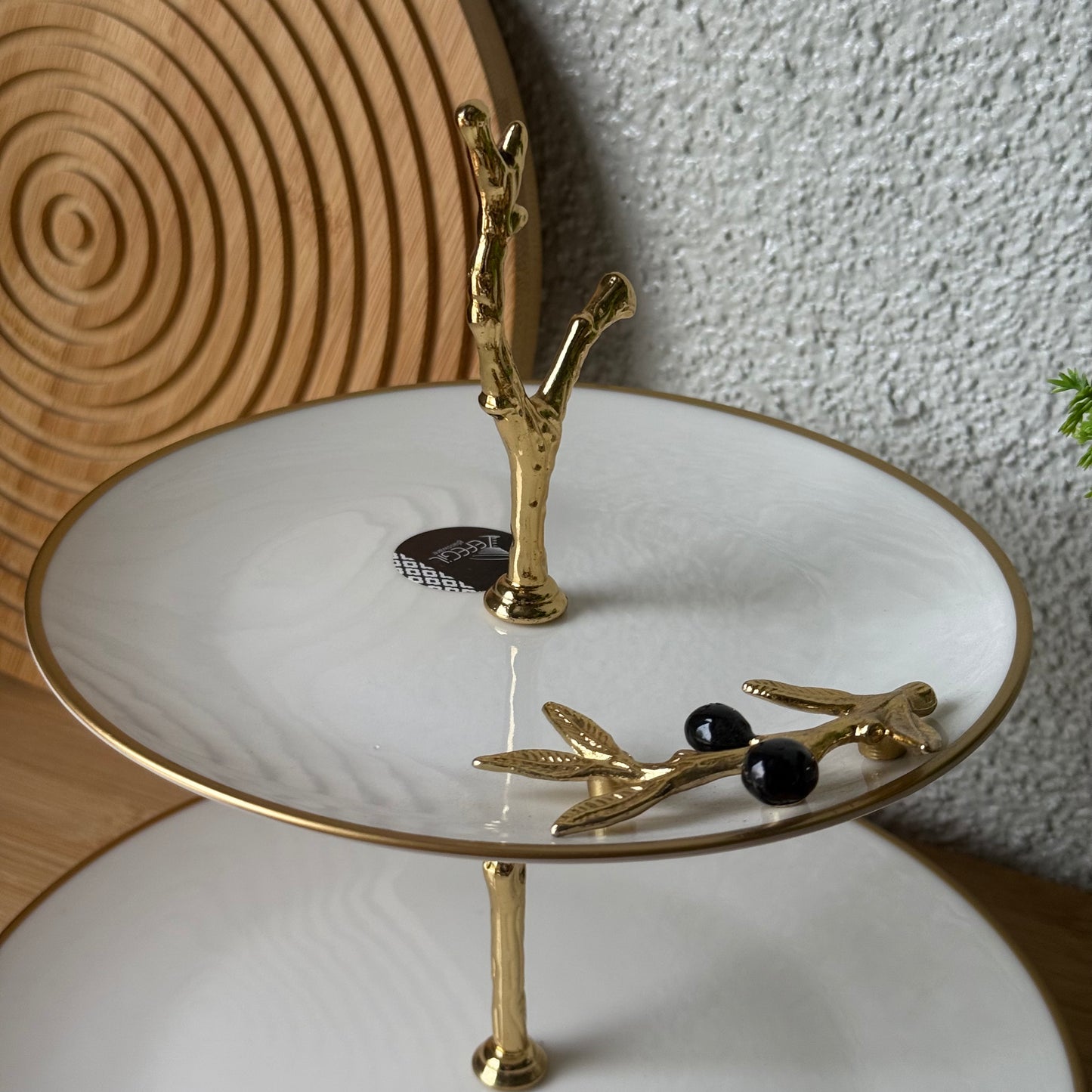 Oliva Siyah-Gold İki Katlı Porselen Sunumluk 19 cm, 25 cm Kod:3101