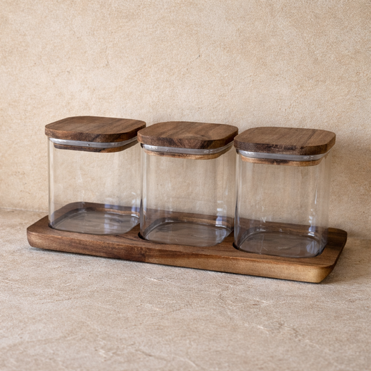 Buenally Akasya Standlı 3 Lü Kare Baharatlık Seti 450 ml KOD:062