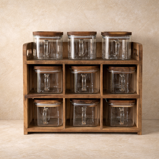 Buenoslly 10 Parça Kare Baharatlık Seti Akasya Ağacı Standlı KOD:117