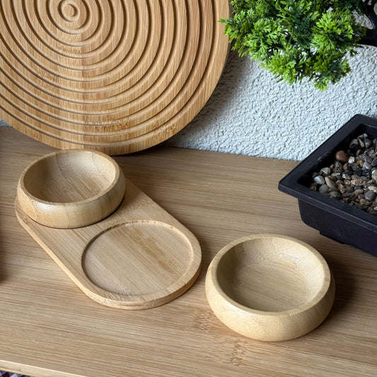 Miev Bambu Oval Standlı 2Li Yuvarlak Çerezlik Sosluk Seti KOD.400