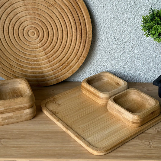 Miev Bambu Standlı 4 Lü Kare Çerezlik Sosluk Seti KOD.403