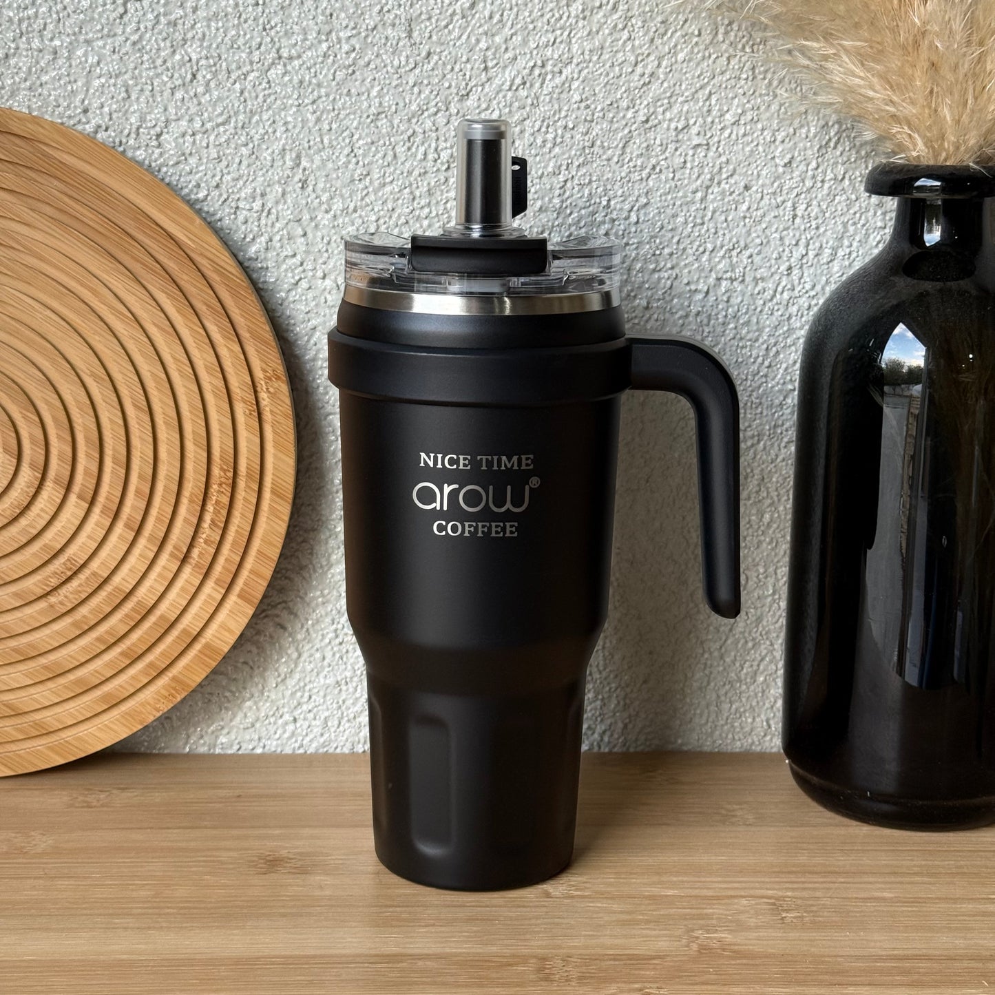 Arow Paslanmaz Çelik Tutmalı Termos Siyah 1 Litre