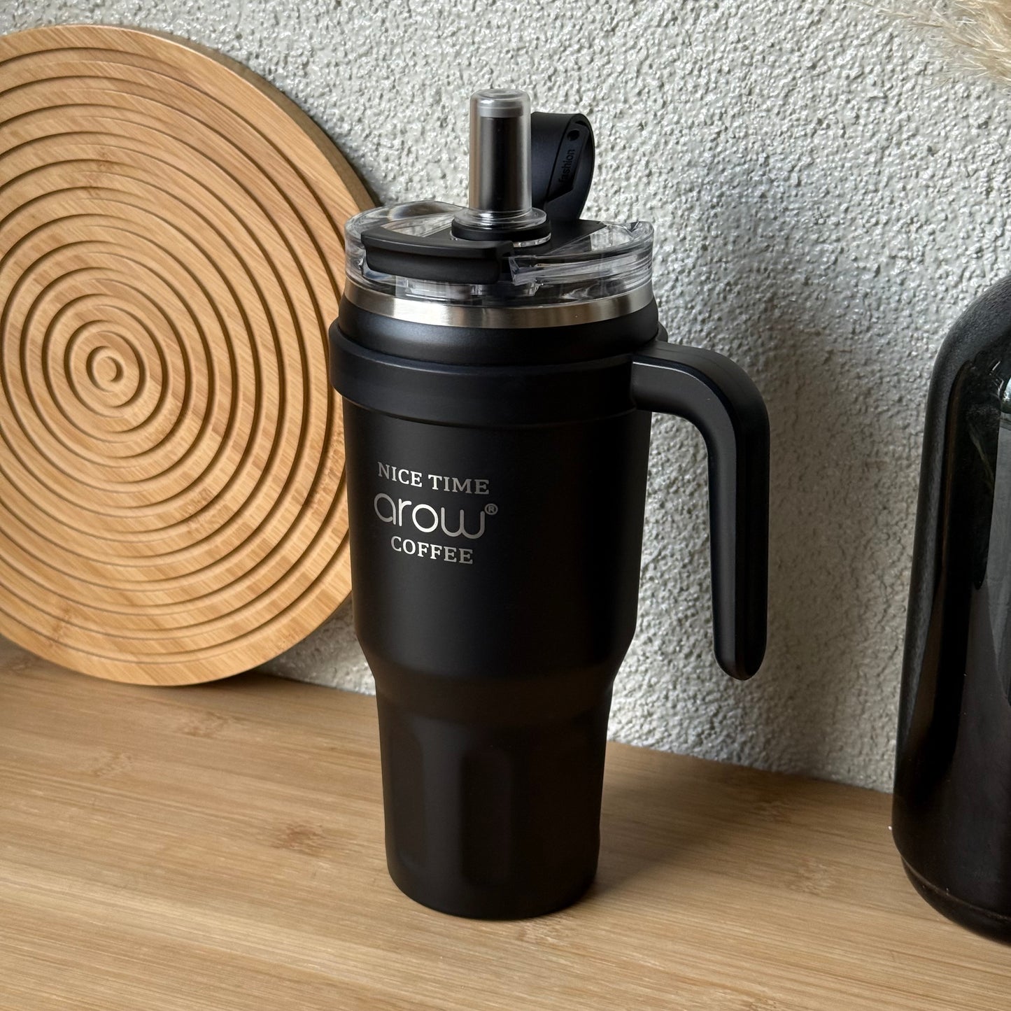 Arow Paslanmaz Çelik Tutmalı Termos Siyah 1 Litre