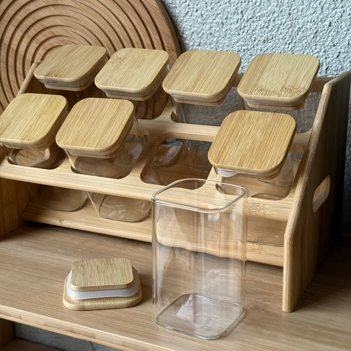 Luna Bambu Standlı 8Li Kare Baharatlık Seti
