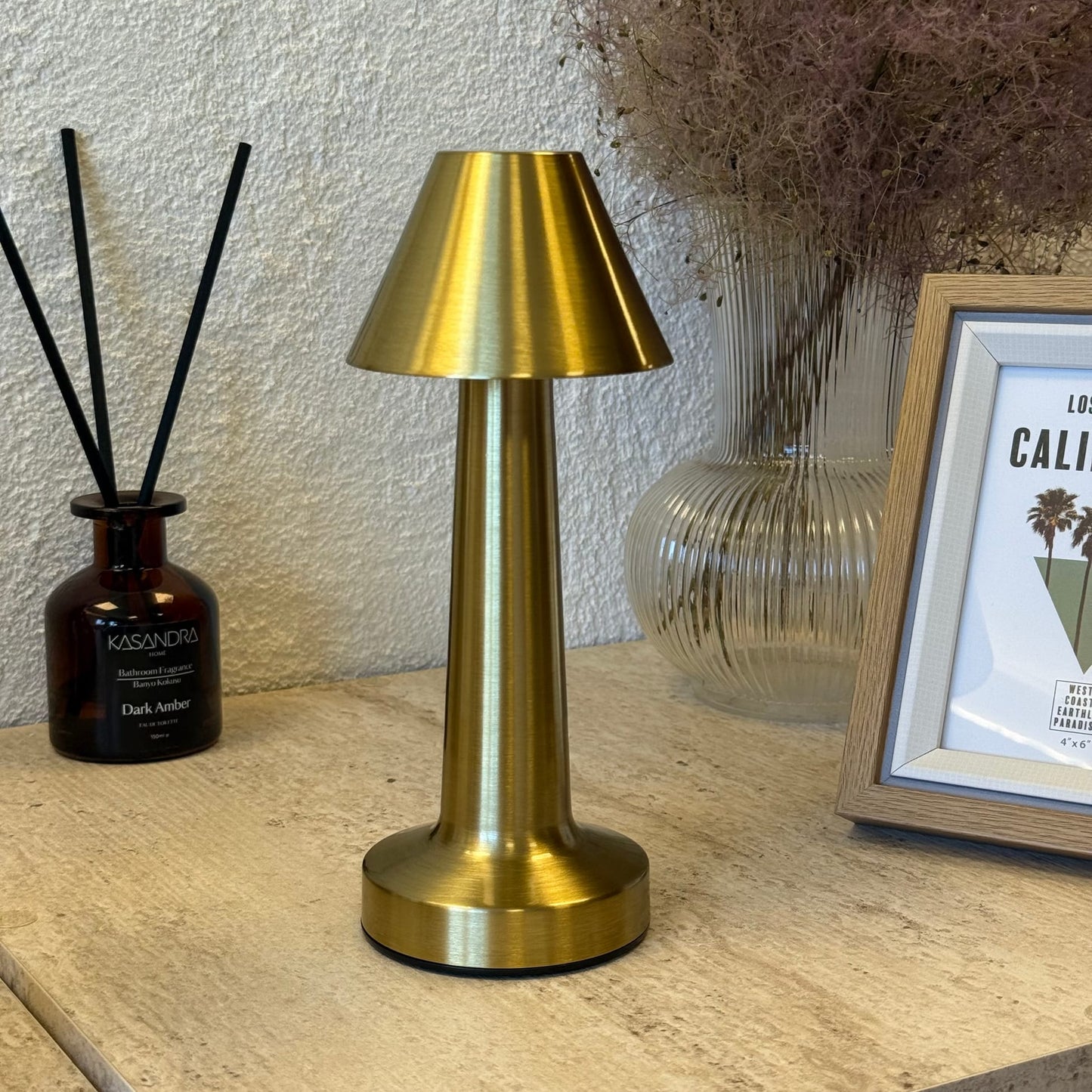 Mira Konik Masaüstü, 3 Fonksiyonlu Led Lamba Şarjlı 23 cm Gold