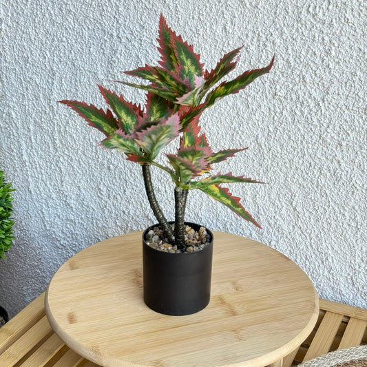 Coleus Saksılı Yapay Çiçek 30 cm Bordo-Yeşil