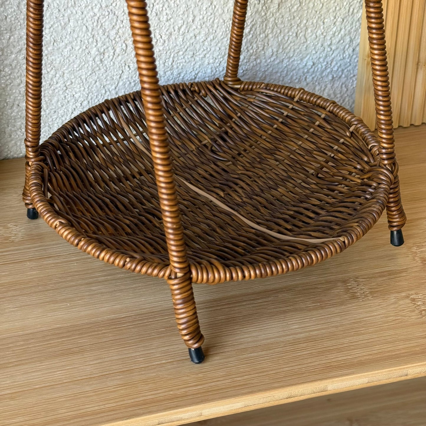 Deo Rattan İki Katlı Sunumluk Meyvelik 37 CM Kahve Rengi