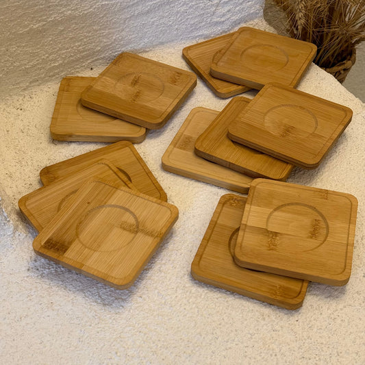 Kare Bambu Çay-Kahve Bardağı Altlık Set 12 Adet