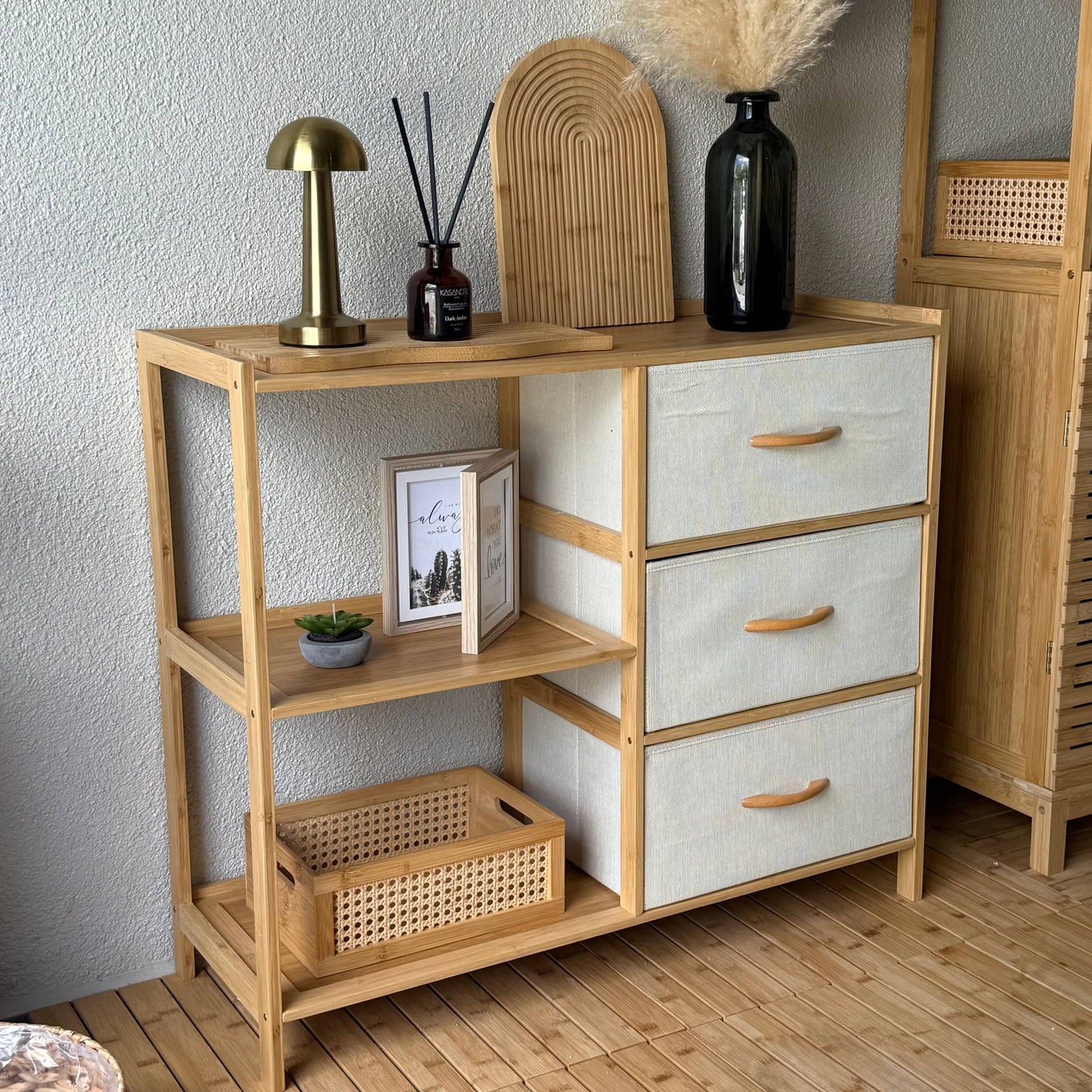 Panalı 3 Çekmeceli Katlı Bambu Raf (Süper Fiyat) KOD:9197