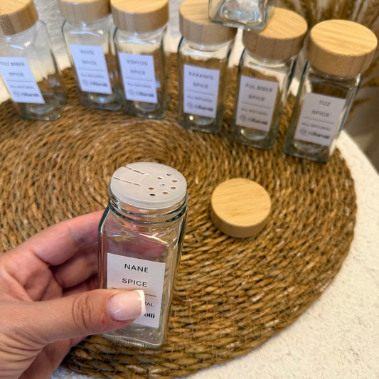 Barotti 12 Adet Bambu Kapaklı Kare Baharatlık Seti Beyaz (SÜPER FİYAT)