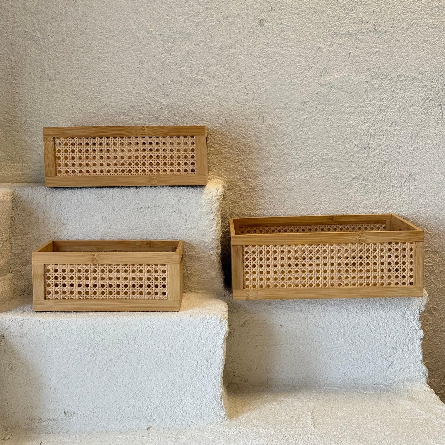 Simona 3 Lü Dikdörtgen Bambu Organizer Seti