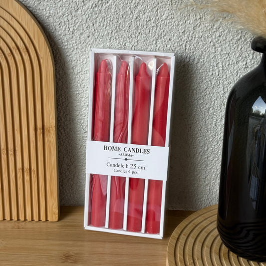 Home Candle 4 Lü Uzun Şamdan Mum Seti Kırmızı