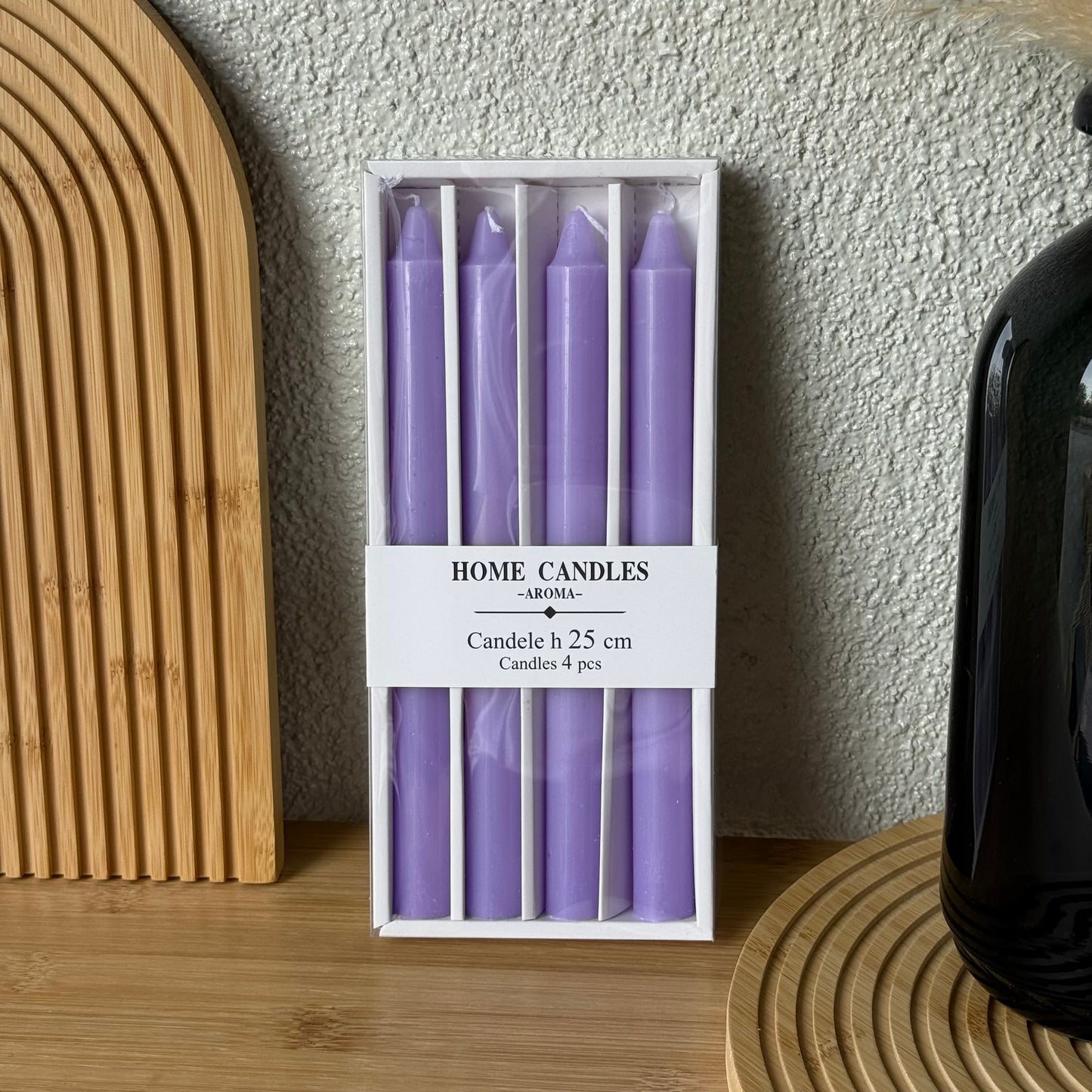 Home Candle 4 Lü Uzun Şamdan Mum Seti Lila