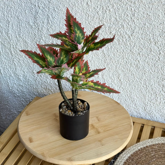 Coleus Saksılı Yapay Çiçek 30 cm Bordo-Yeşil