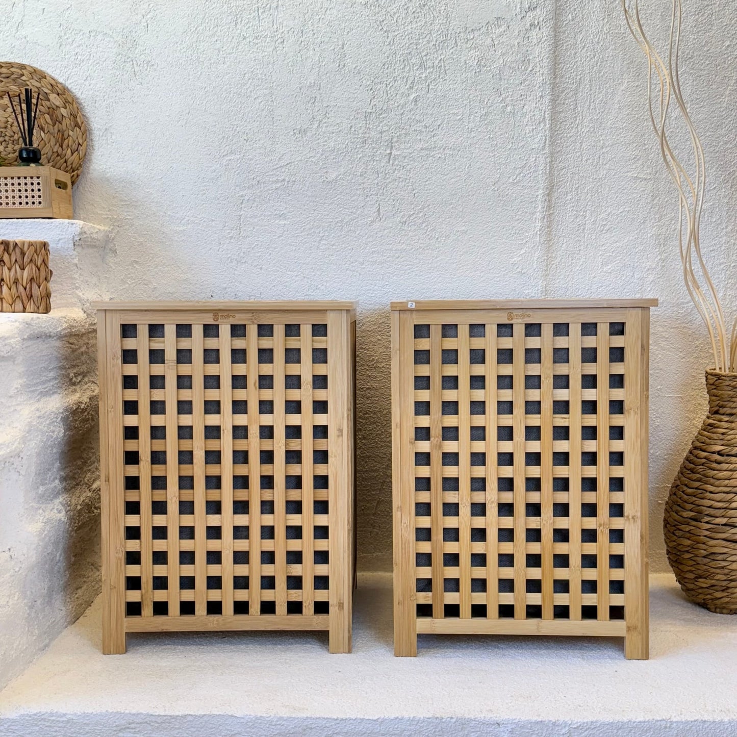 Andy 2 Adet Bambu Çamaşır Sepeti, Dev Boy 62X45X45 CM-Gri (Kısa Süreli 2'Lİ Fırsat, Süper Fiyat)