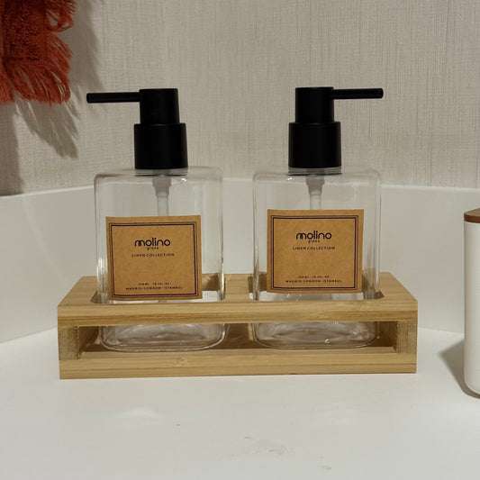 Malina Bambu Standlı Kare Sıvı Sabunluk Seti Kod:10984