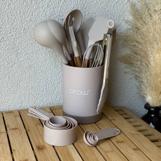 Maylis Akasya Ağacı Saplı 22 Parça Silikon Mutfak Seti Bej (SÜPER FİYAT)