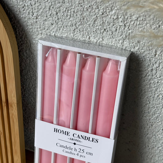 Home Candle 4 Lü Uzun Şamdan Mum Seti Pembe