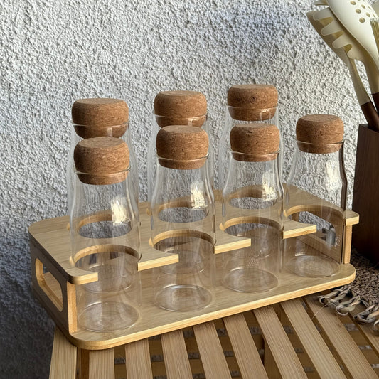 Ocean Mantar Kapaklı Bambu Standlı 7 Li Baharatlık Seti