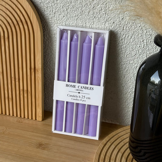 Home Candle 4 Lü Uzun Şamdan Mum Seti Lila